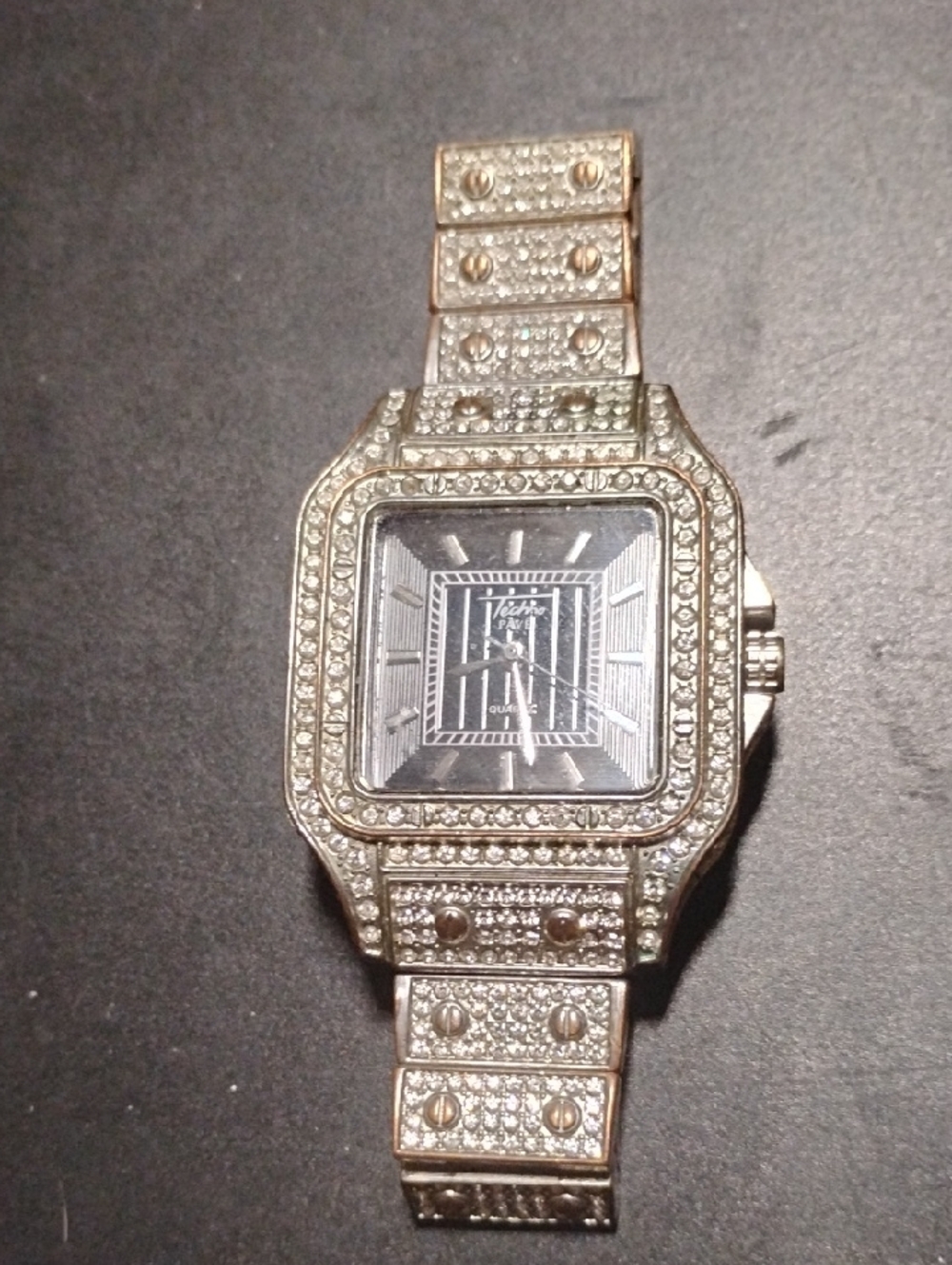 Techno Pave Crystal Square Face Bracelet Watch - Silver Tone